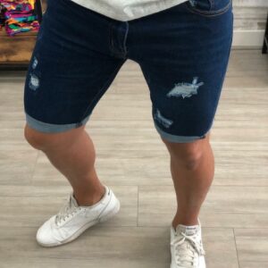 Short skinny azul oscuro rasgado
