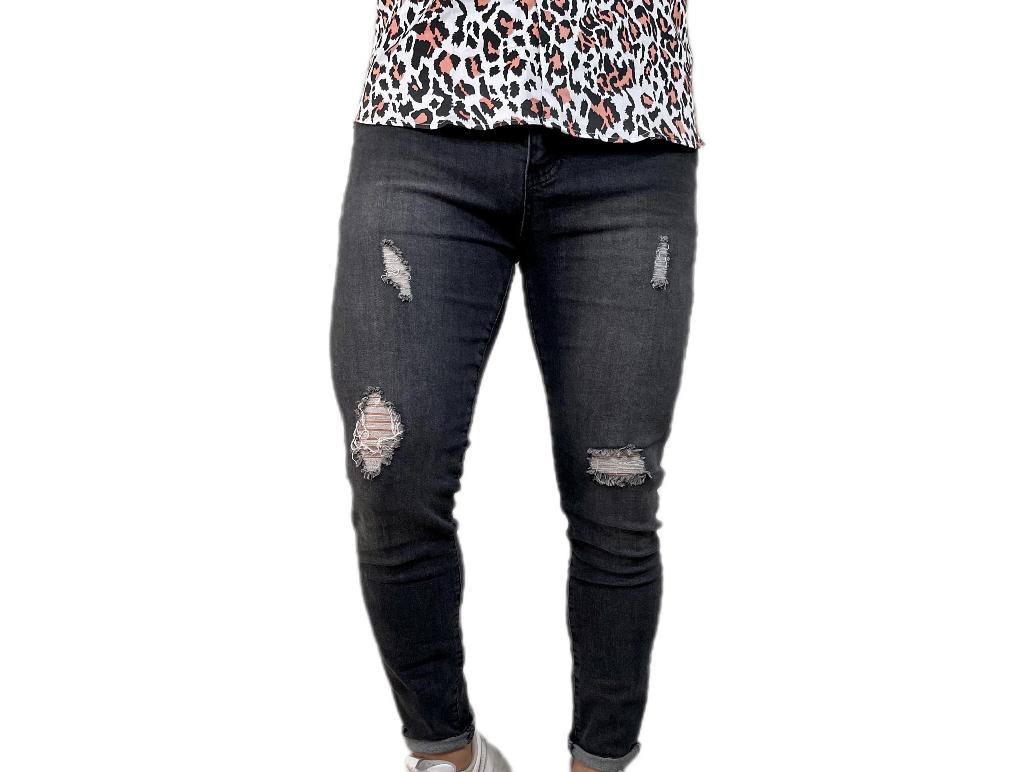 Jeans skinny gris destroyed