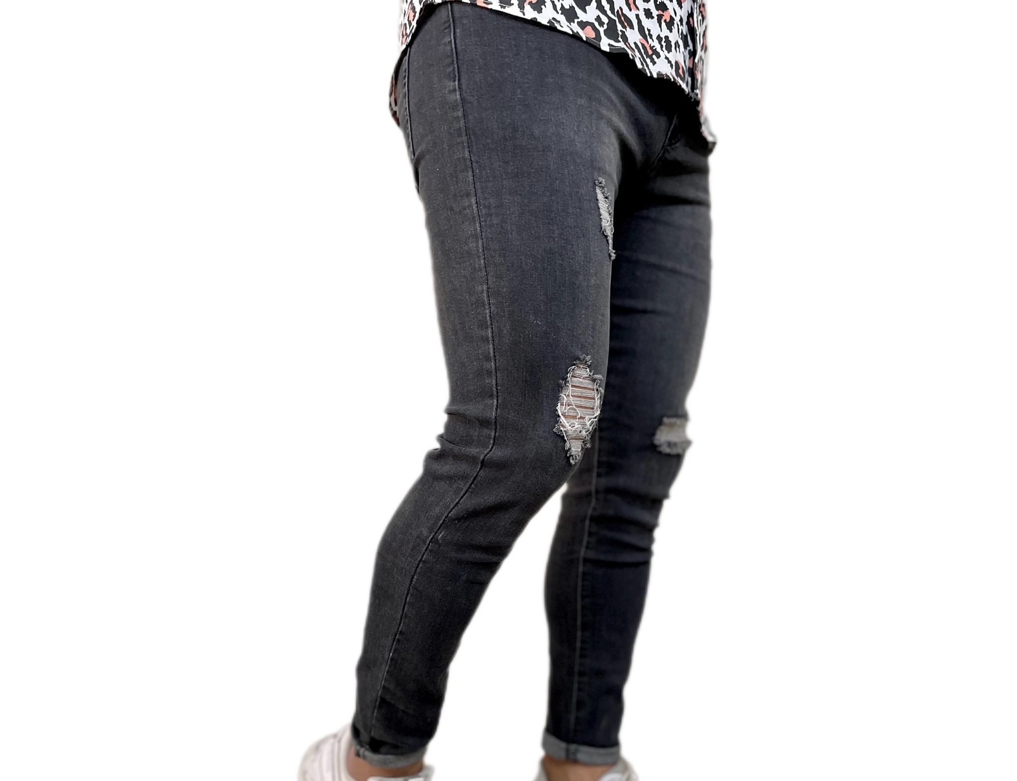 Jeans skinny gris destroyed - Imagen 2
