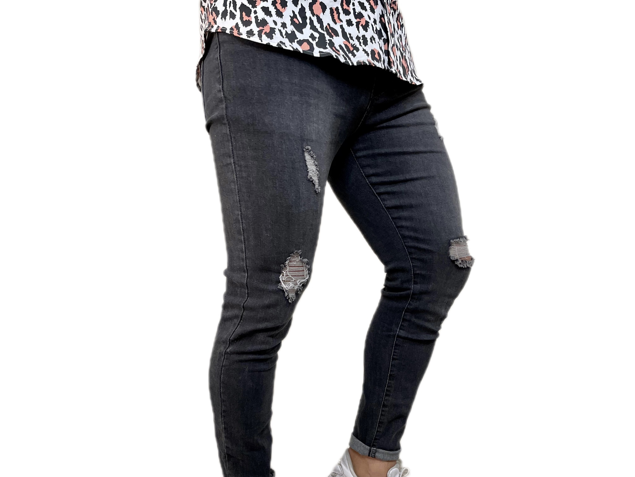 Jeans skinny gris destroyed - Imagen 4