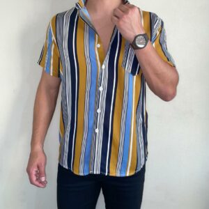 Camisa slimfit manga corta rayas amarilla