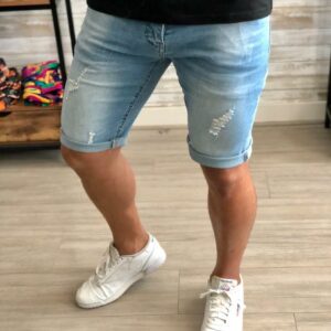 Short slimfit celeste rasgado