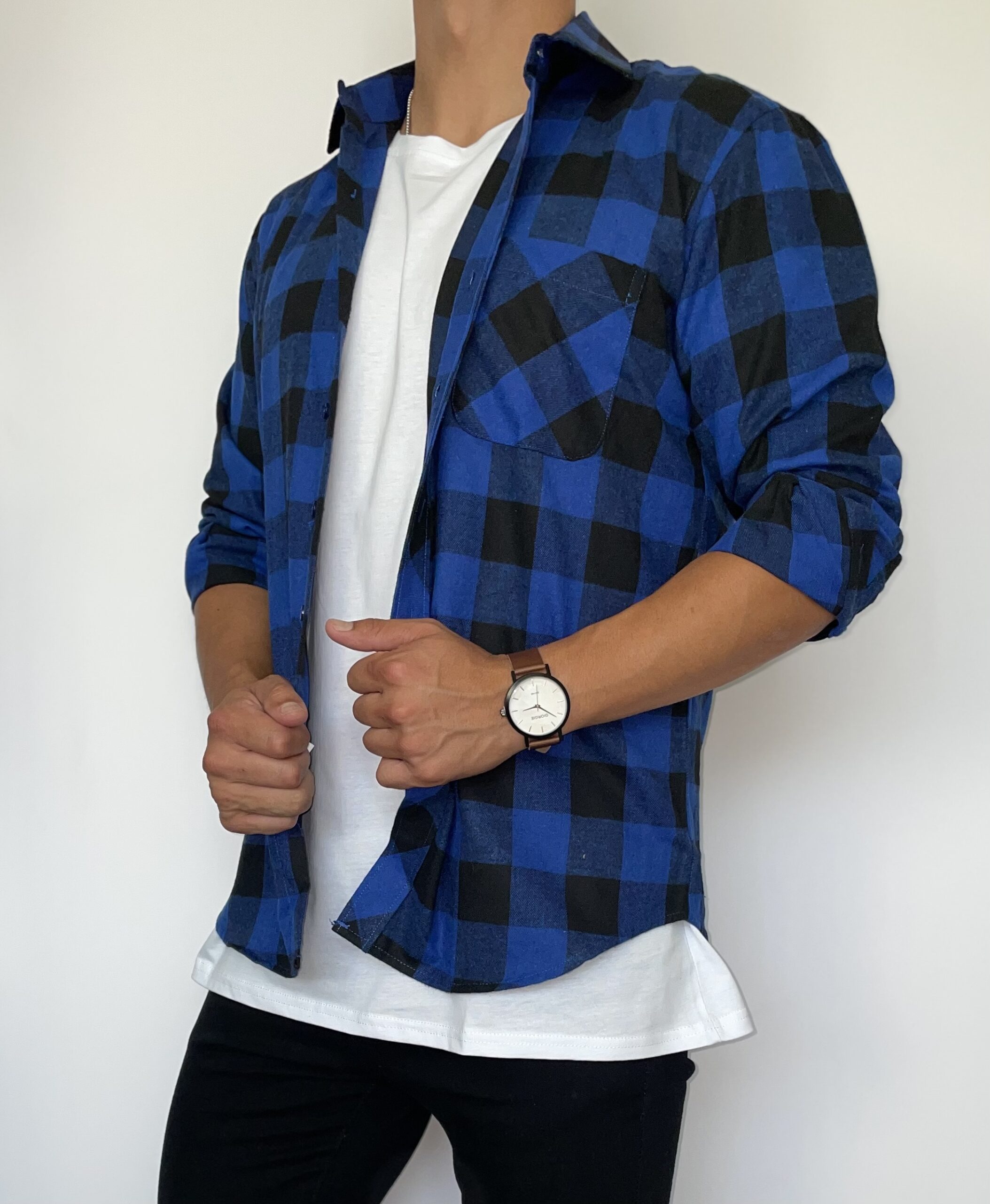 Camisa cuadrillé azul bolsillo - Imagen 2
