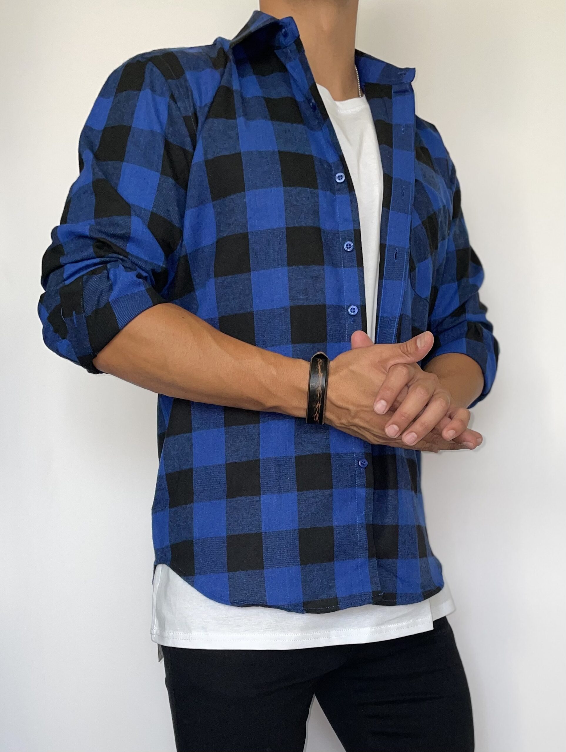 Camisa cuadrillé azul bolsillo - Imagen 3