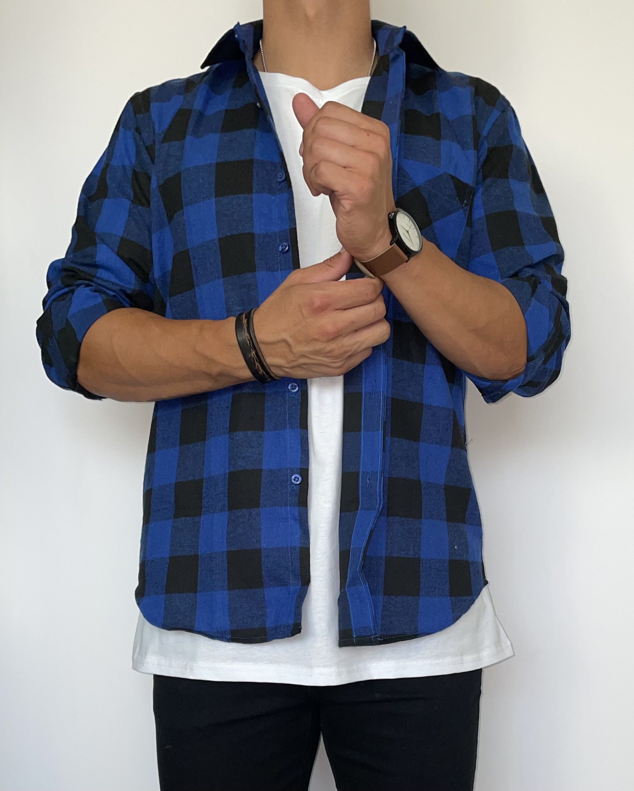 Camisa cuadrillé azul bolsillo - Imagen 4