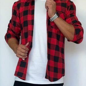 Camisa cuadrillé roja bolsillo