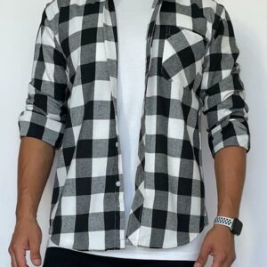 Camisa cuadrillé gris bolsillo