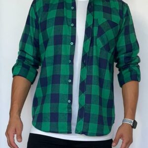 Camisa cuadrillé verde bolsillo