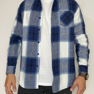 Camisa franela gruesa manga larga azul