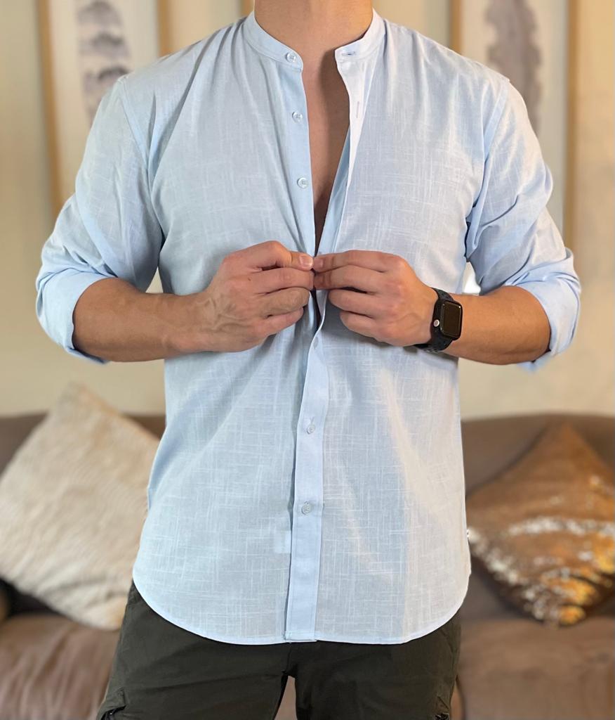 Camisa Cuello Mao Algodón Lino