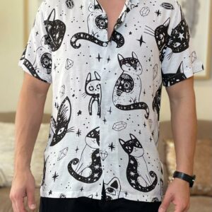Camisa manga corta blanca diseño gatos