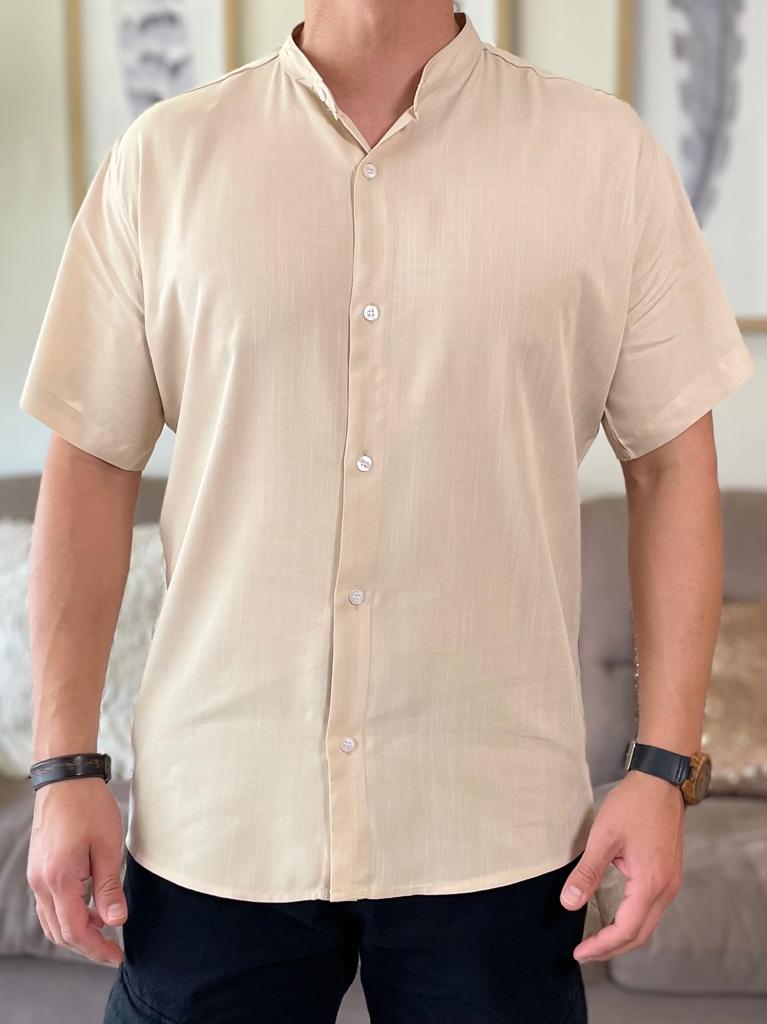 Camisa manga corta tela viscosa beige