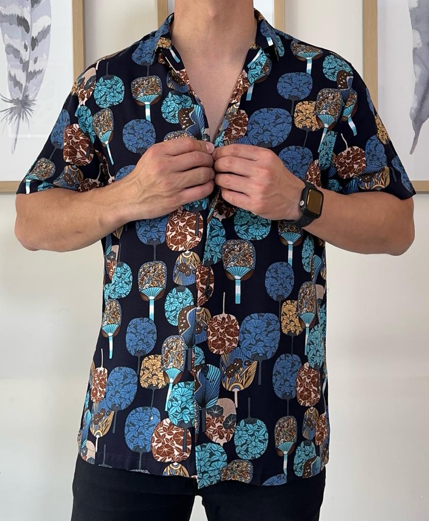 Camisa Manga Corta Palm Azul